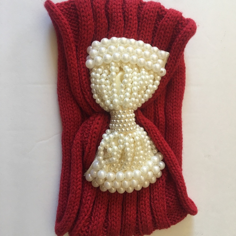 Red Pearl Bow Headband